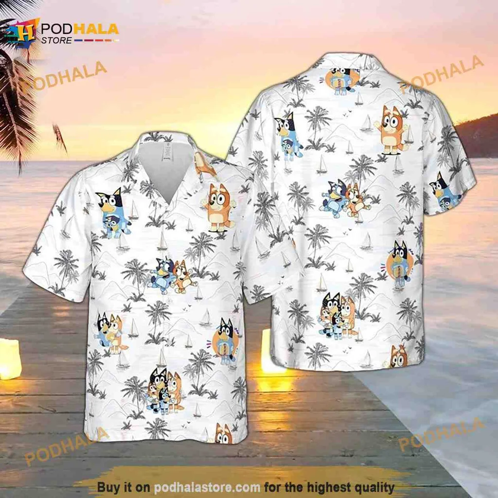 Bluey Cartoon Hawaiian Shirt With Tropical Design And Fun Characters