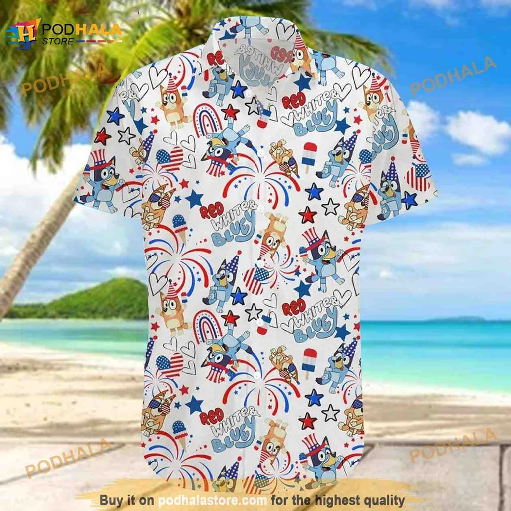Bluey Family Hawaiian Shirt With Cheerful Cartoon Characters