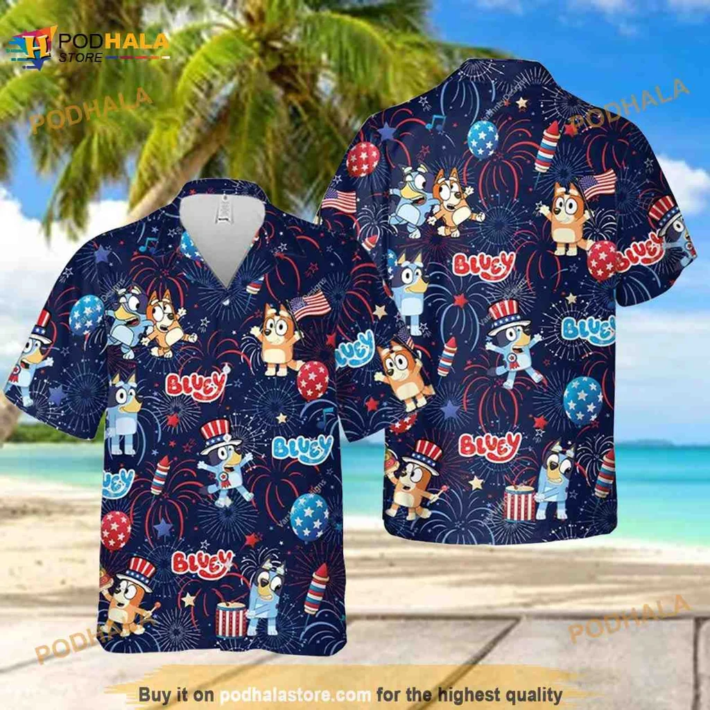 Bluey Family Hawaiian Shirt With Colorful Characters And Festive Design