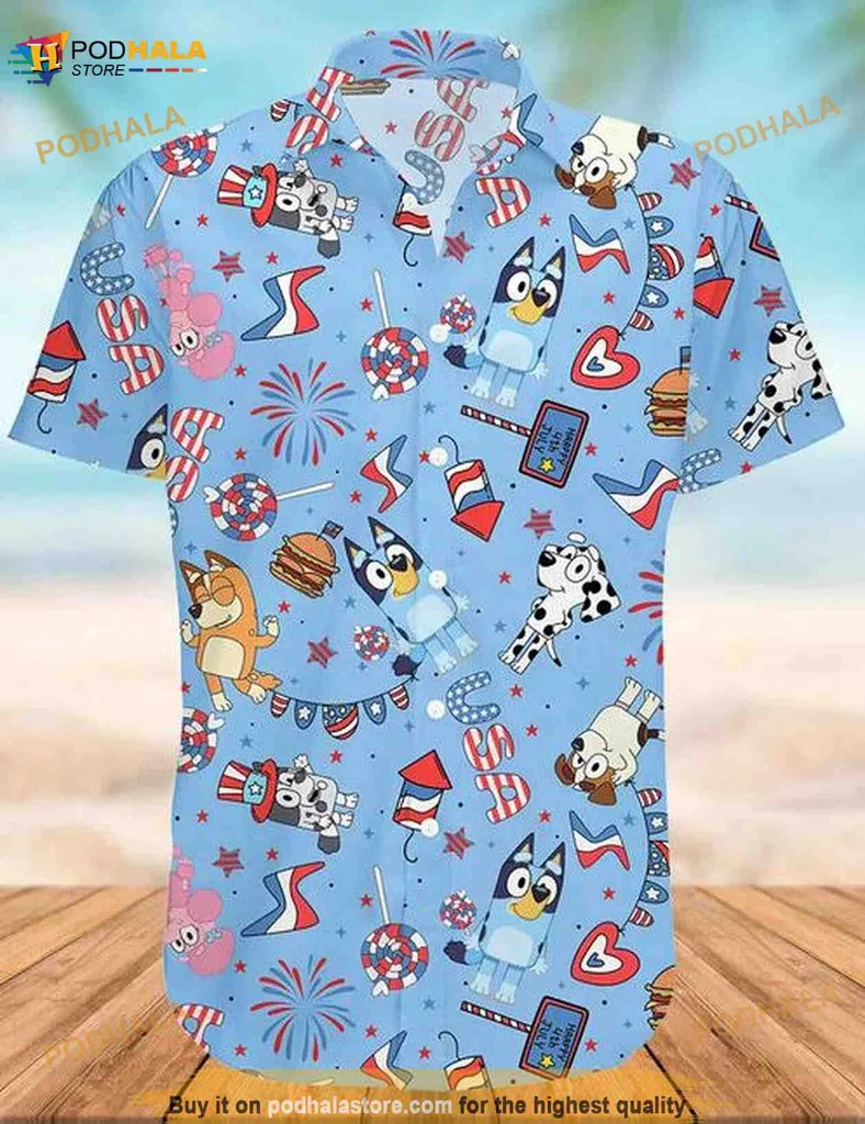 Bluey Family Hawaiian Shirt With Playful Cartoon Characters