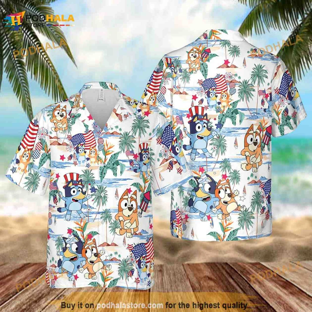 Bluey Family Hawaiian Shirt With Tropical Beach Design