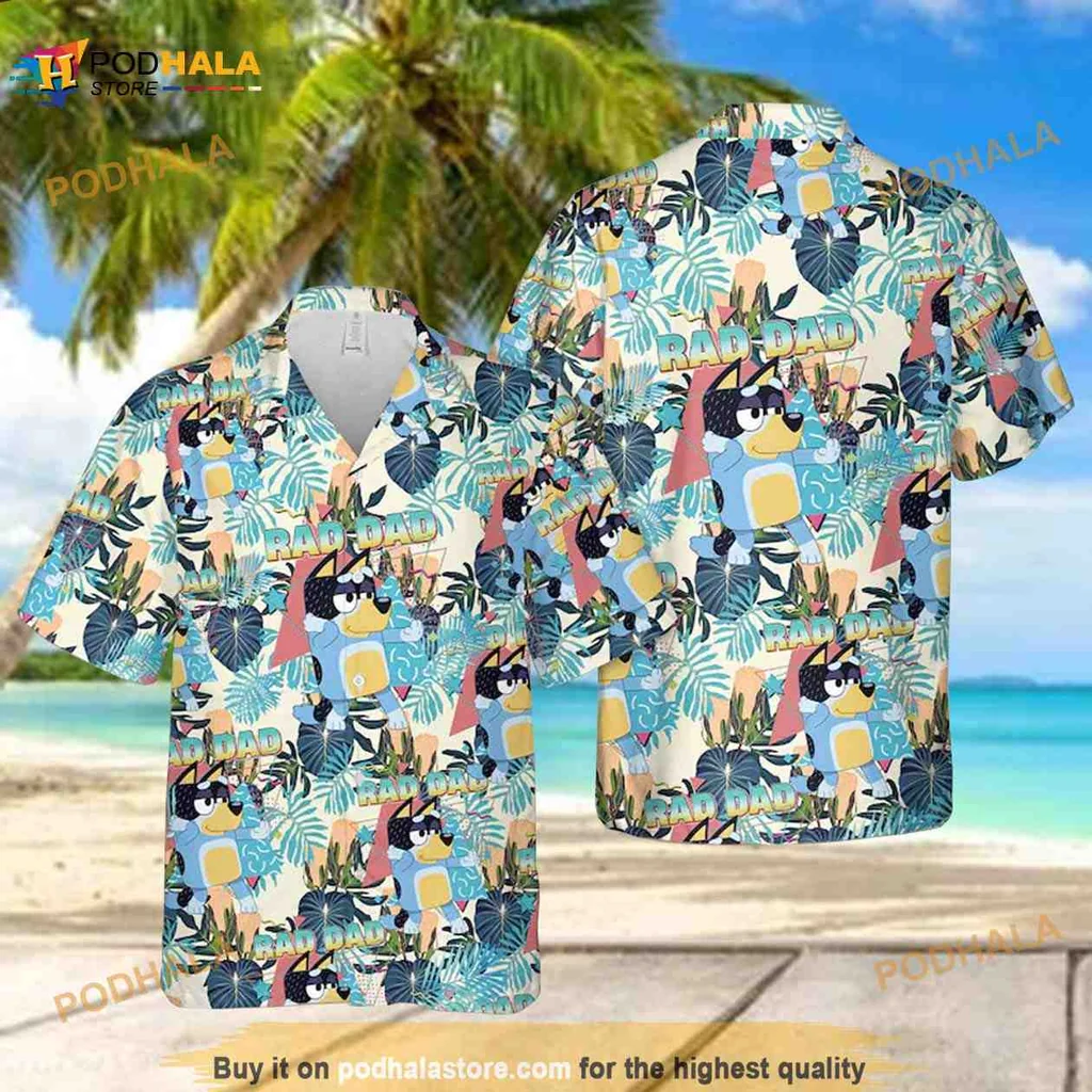 Bluey Family Tropical Hawaiian Shirt With Cartoon Characters And Beach Scene