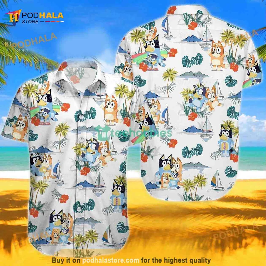 Bluey Family Tropical Hawaiian Shirt With Vibrant Beach Design