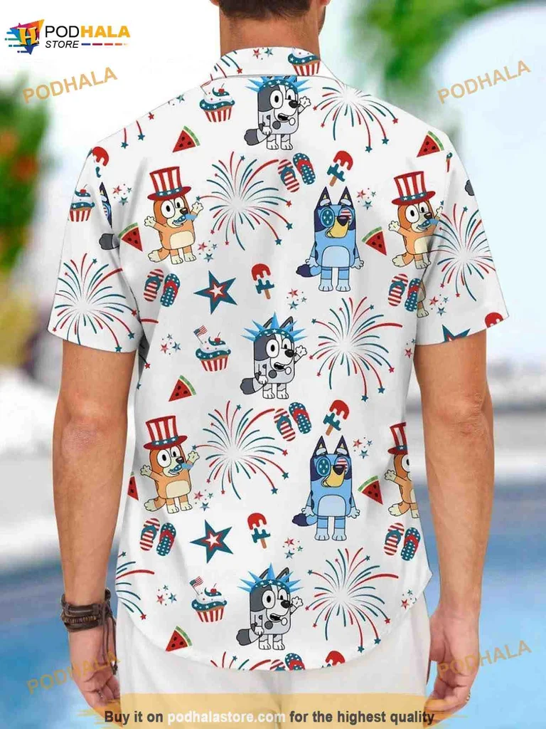Bluey Fourth Of July Aloha Shirt Featuring Bluey And Bingo Bluey Fourth Of July Aloha Shirt Featuring Bluey And Bingo