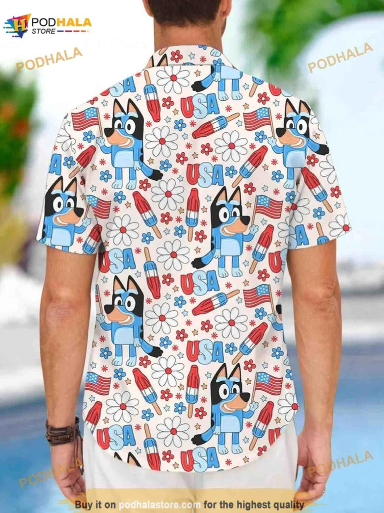 Bluey Independence Day Aloha Shirt Featuring Bluey And Bingo Bluey Independence Day Aloha Shirt Featuring Bluey And Bingo