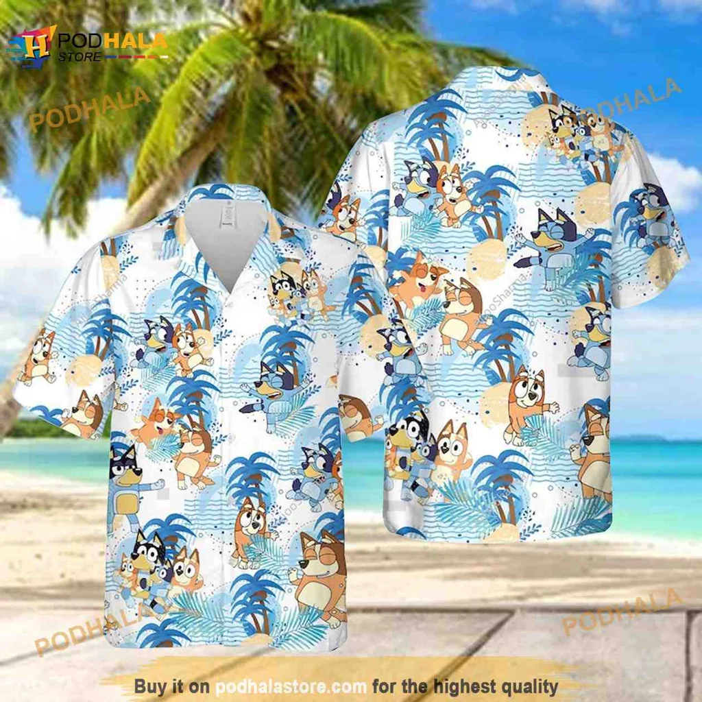 Bluey Tropical Hawaiian Shirt Featuring Bluey And Bingo In A Fun Design