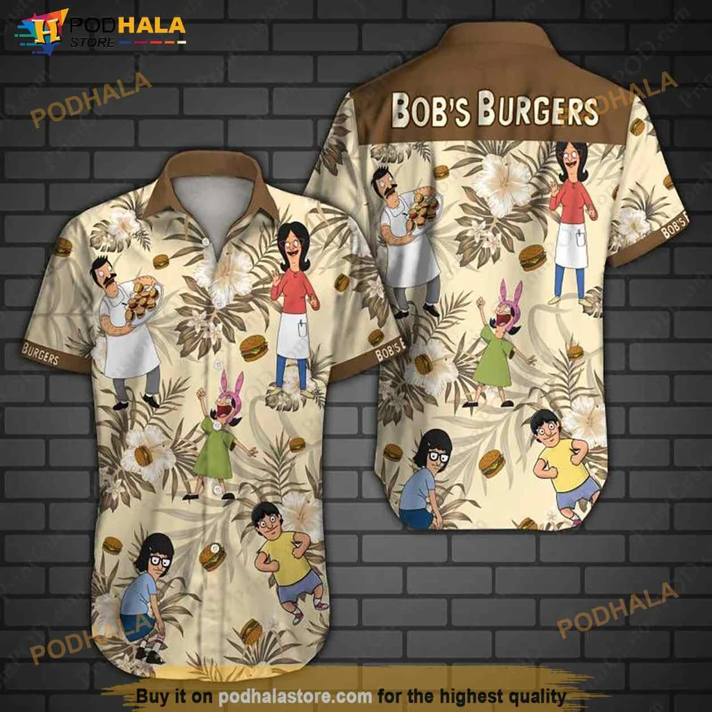 Bob Burgers Hawaiian Shirt With Tropical Print And Cartoon Characters