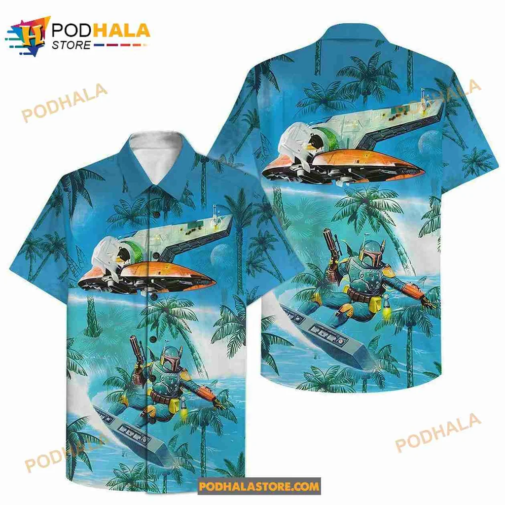 Boba Fett Surfing Hawaiian Shirt With Tropical Design