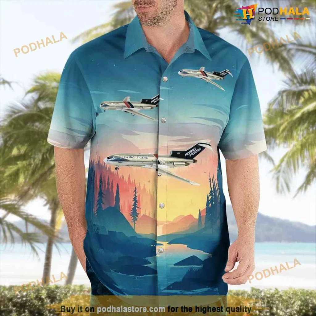 Boeing 727 Aviation Hawaiian Shirt With Vibrant Sunset Design