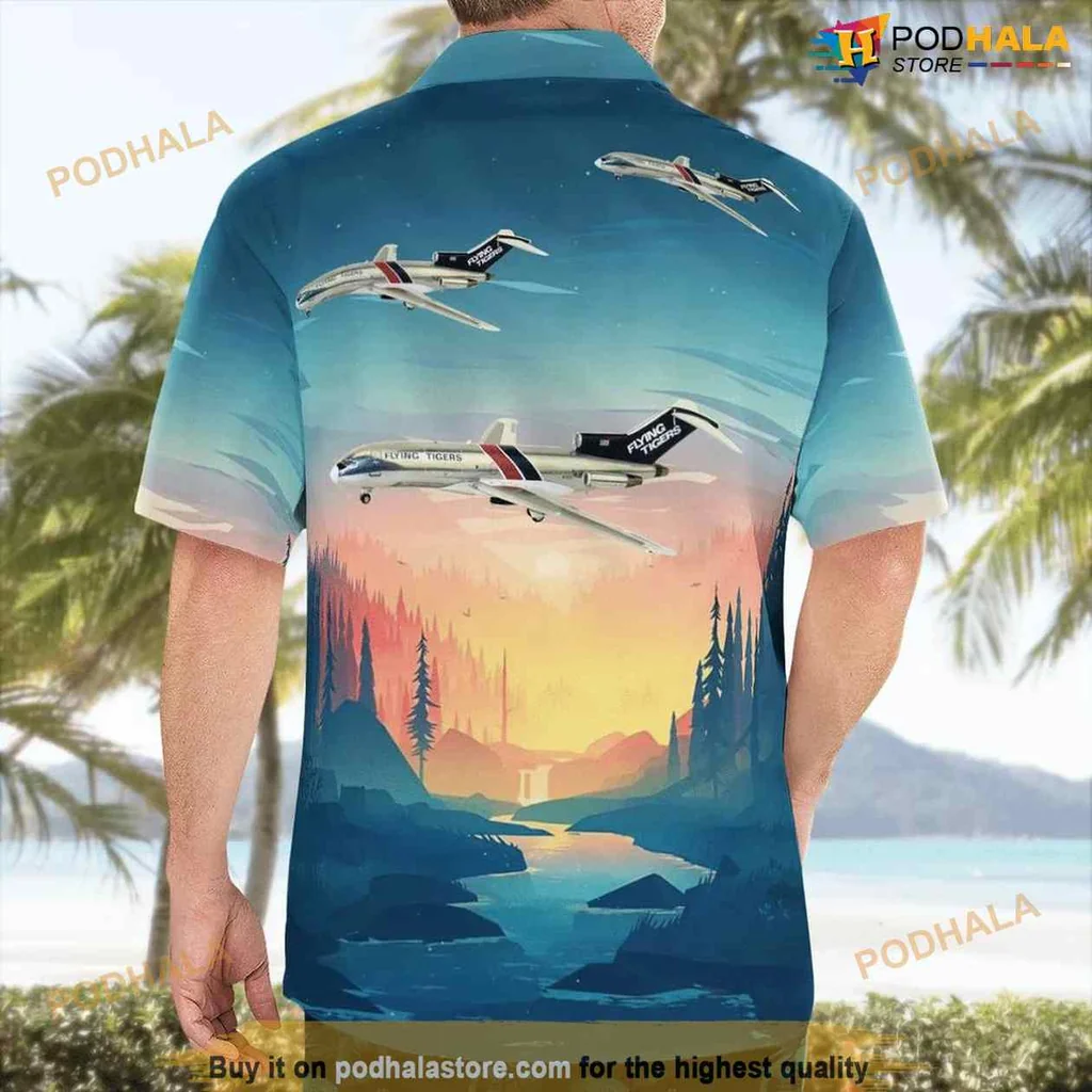 Boeing 727 Aviation Aloha Shirt With Vibrant Sunset Design Boeing 727 Aviation Aloha Shirt With Vibrant Sunset Design