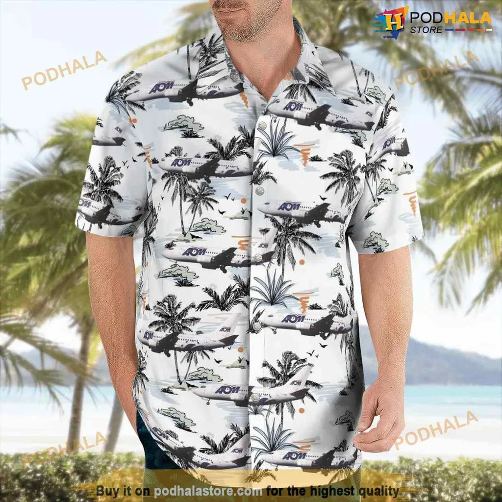 Boeing 737 500 Tropical Hawaiian Shirt With Palm Trees And Airplane Design