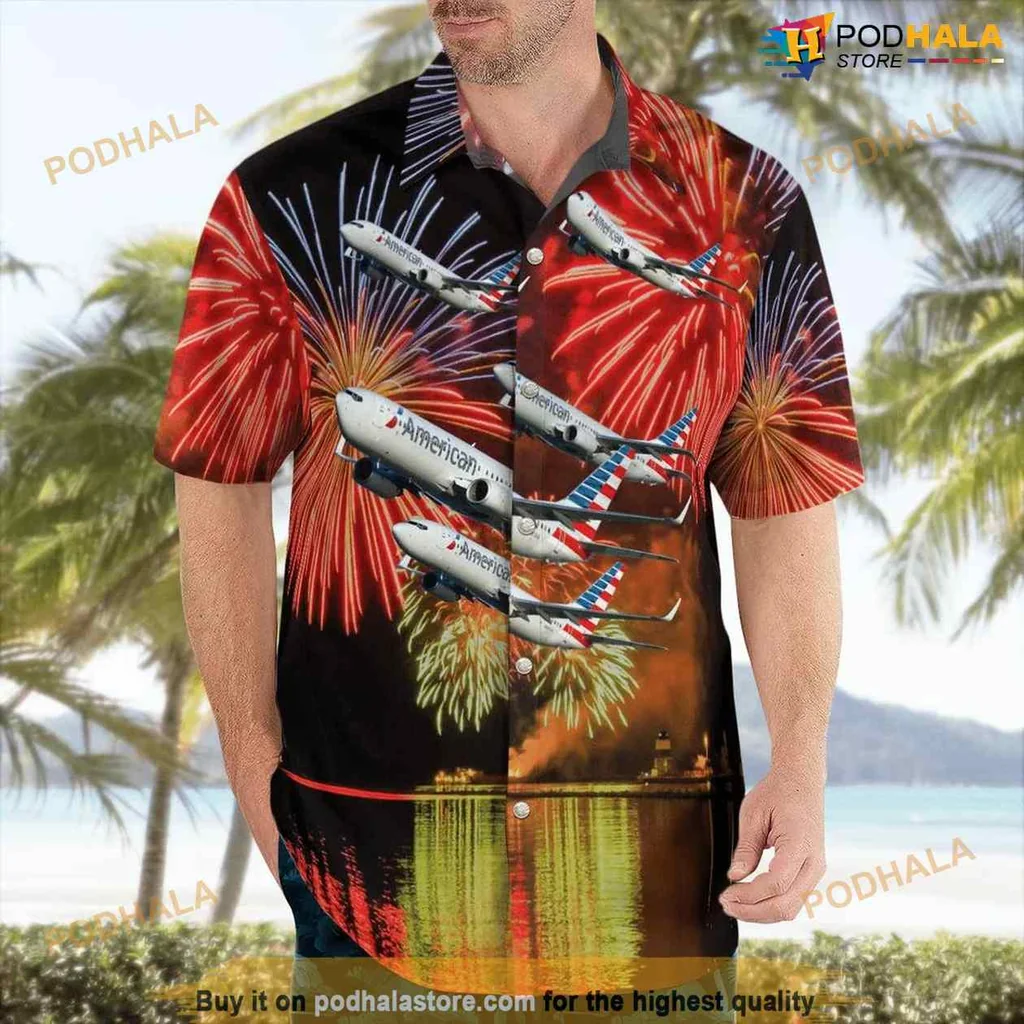 Boeing 737 800 Fireworks Hawaiian Shirt With Vibrant Design