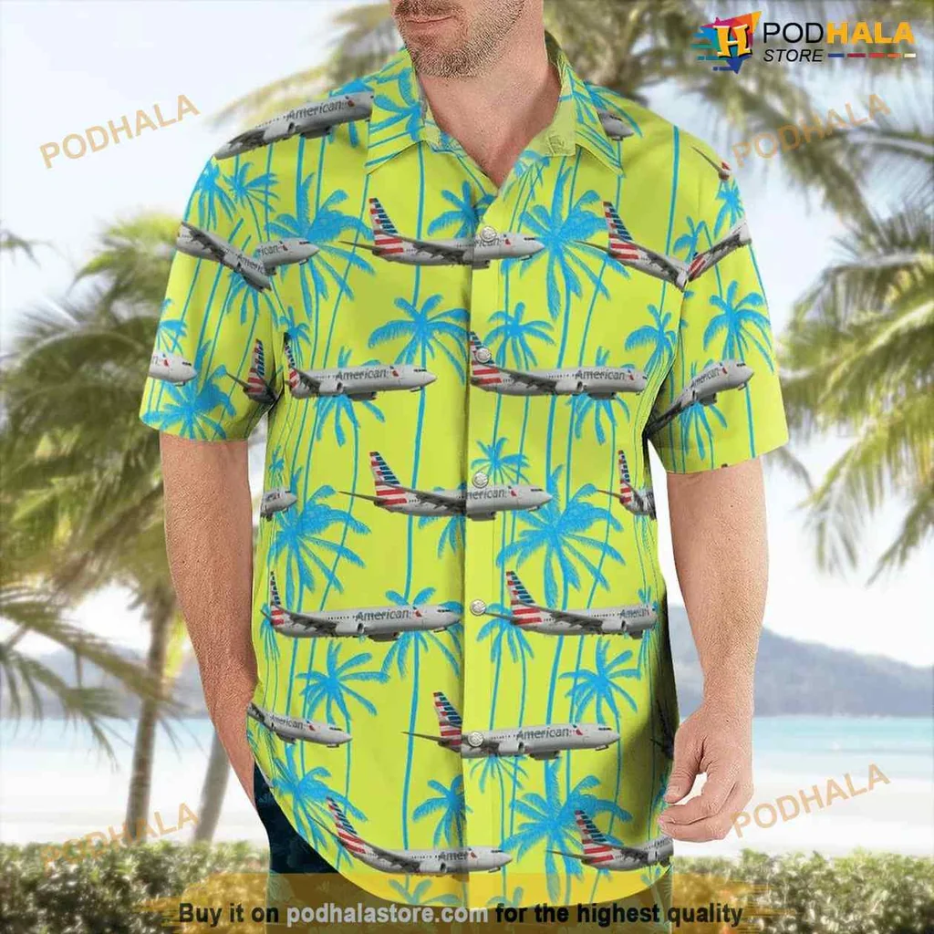 Boeing 737 800 Hawaiian Shirt With Tropical Palm Trees And American Airlines Logo