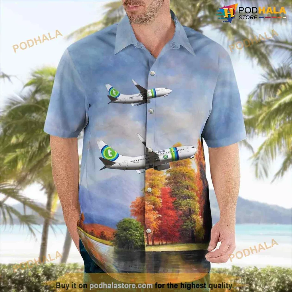 Boeing 737 Aviation Aloha Shirt With Colorful Landscape Design