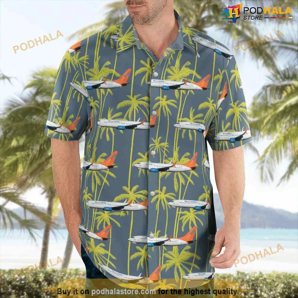 Boeing 737 Aviation Hawaiian Shirt With Tropical Palm Tree Design