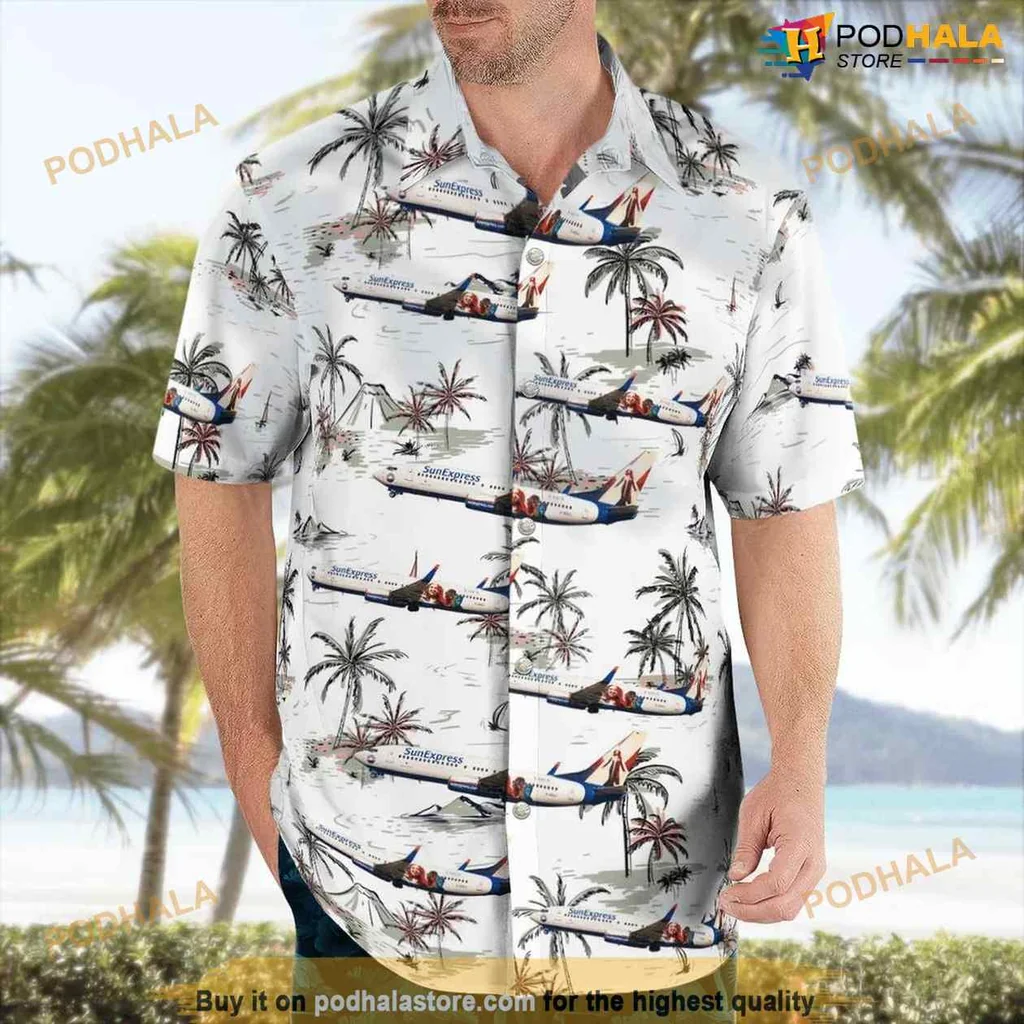Boeing 737 Aviation Hawaiian Shirt With Tropical Print And Palm Trees