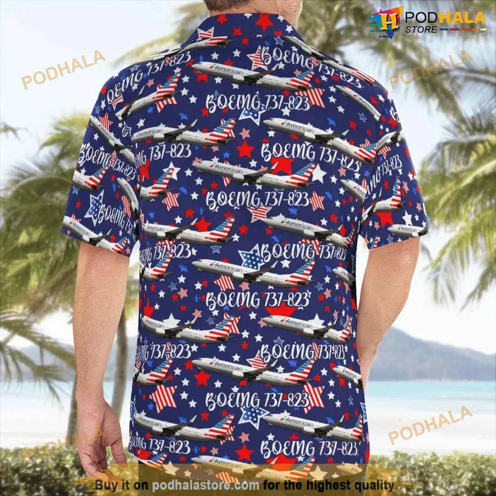 Boeing 737 Patriotic Aloha Shirt With Independence Day Design Boeing 737 Patriotic Aloha Shirt With Independence Day Design