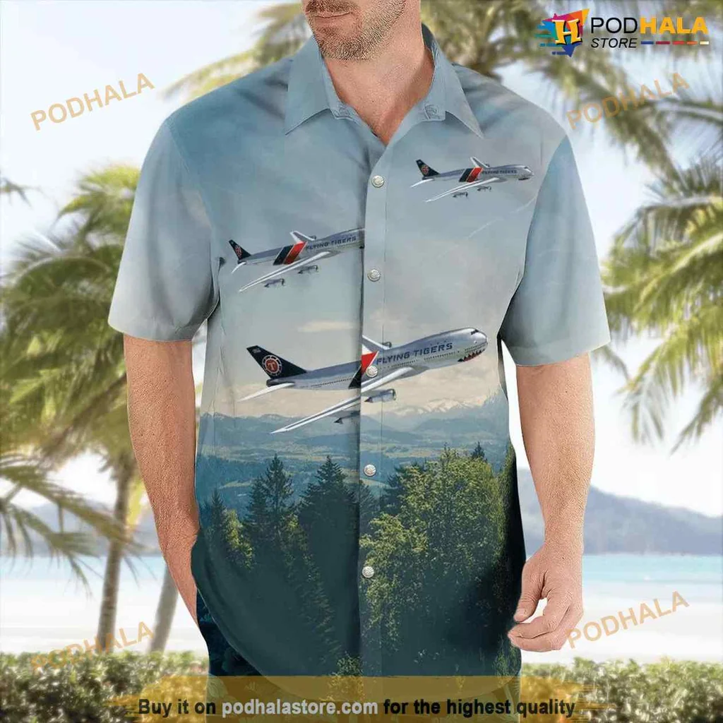 Boeing 747 Aviation Aloha Shirt Featuring Scenic Flight Design