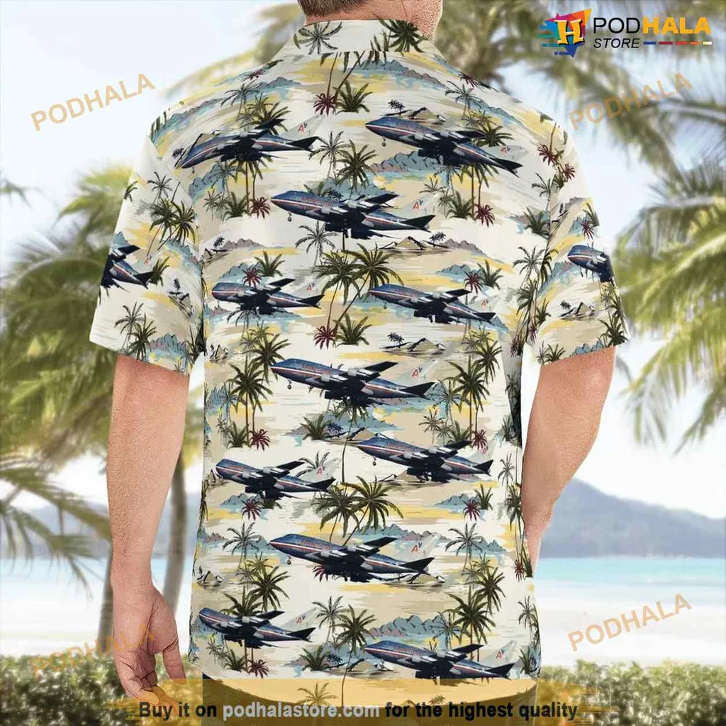 Boeing 747 Aviation Aloha Shirt Featuring Tropical Beach Design Boeing 747 Aviation Aloha Shirt Featuring Tropical Beach Design