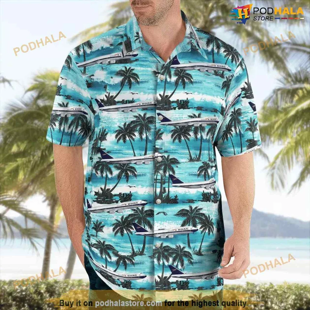 Boeing 747 Aviation Hawaiian Shirt Featuring Tropical Beach Design