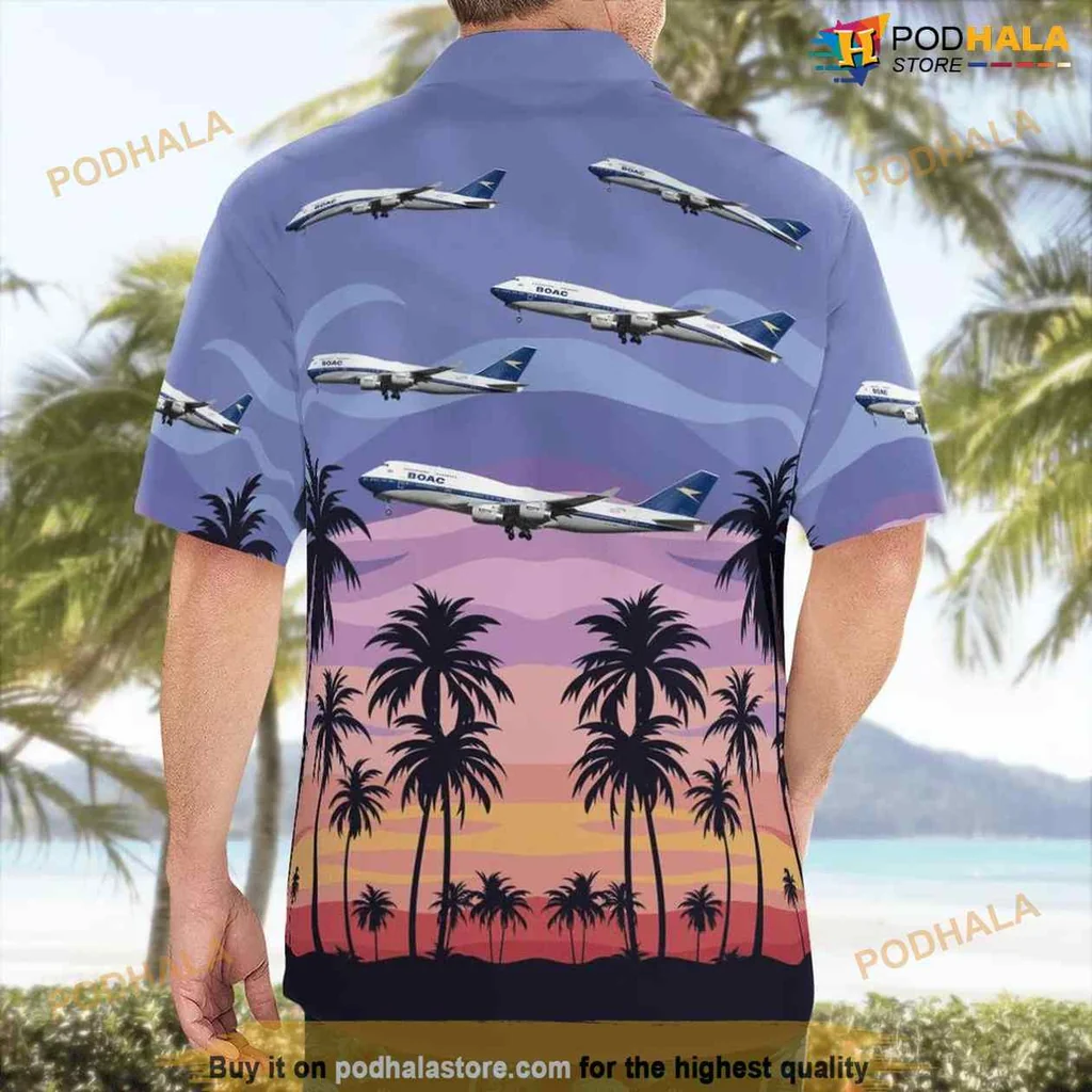 Boeing 747 Aviation Aloha Shirt With Tropical Sunset And Palm Trees Boeing 747 Aviation Aloha Shirt With Tropical Sunset And Palm Trees
