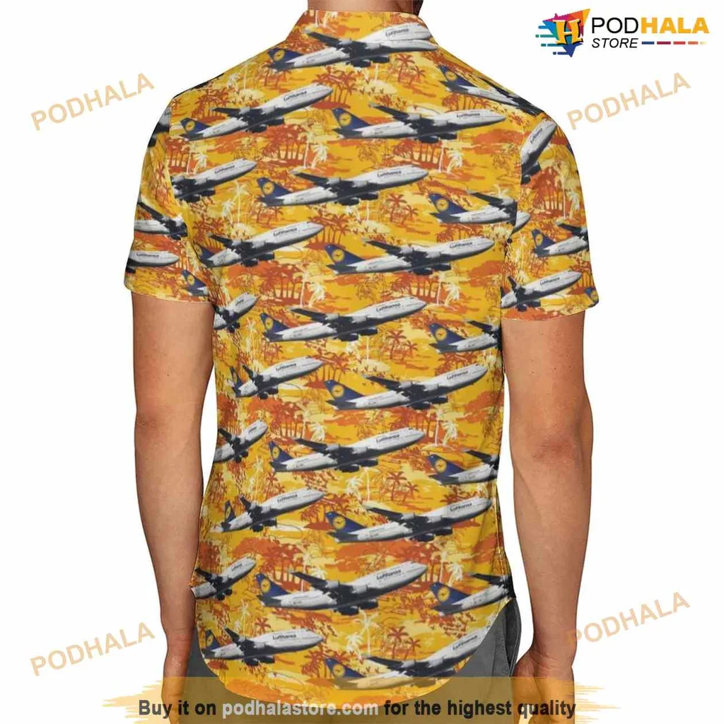 Boeing 747 Aloha Shirt With Tropical Design And Airplane Illustrations Boeing 747 Aloha Shirt With Tropical Design And Airplane Illustrations