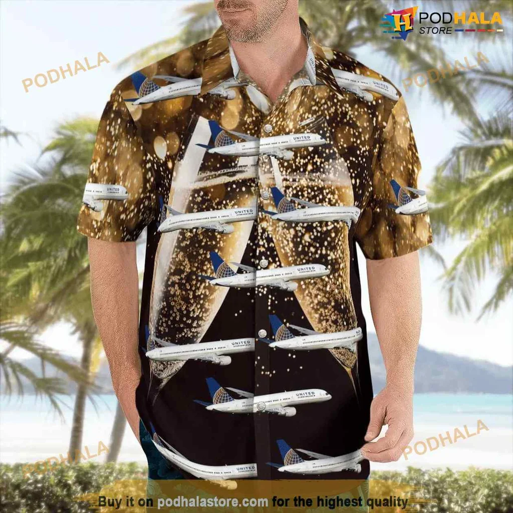 Boeing 757 Aviation Hawaiian Shirt With Golden Bubbles For New Year Celebration