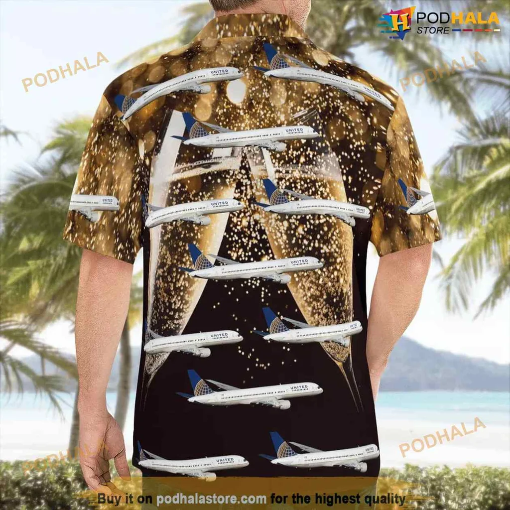 Boeing 757 Aviation Aloha Shirt With Golden Bubbles For New Year Celebration Boeing 757 Aviation Aloha Shirt With Golden Bubbles For New Year Celebration
