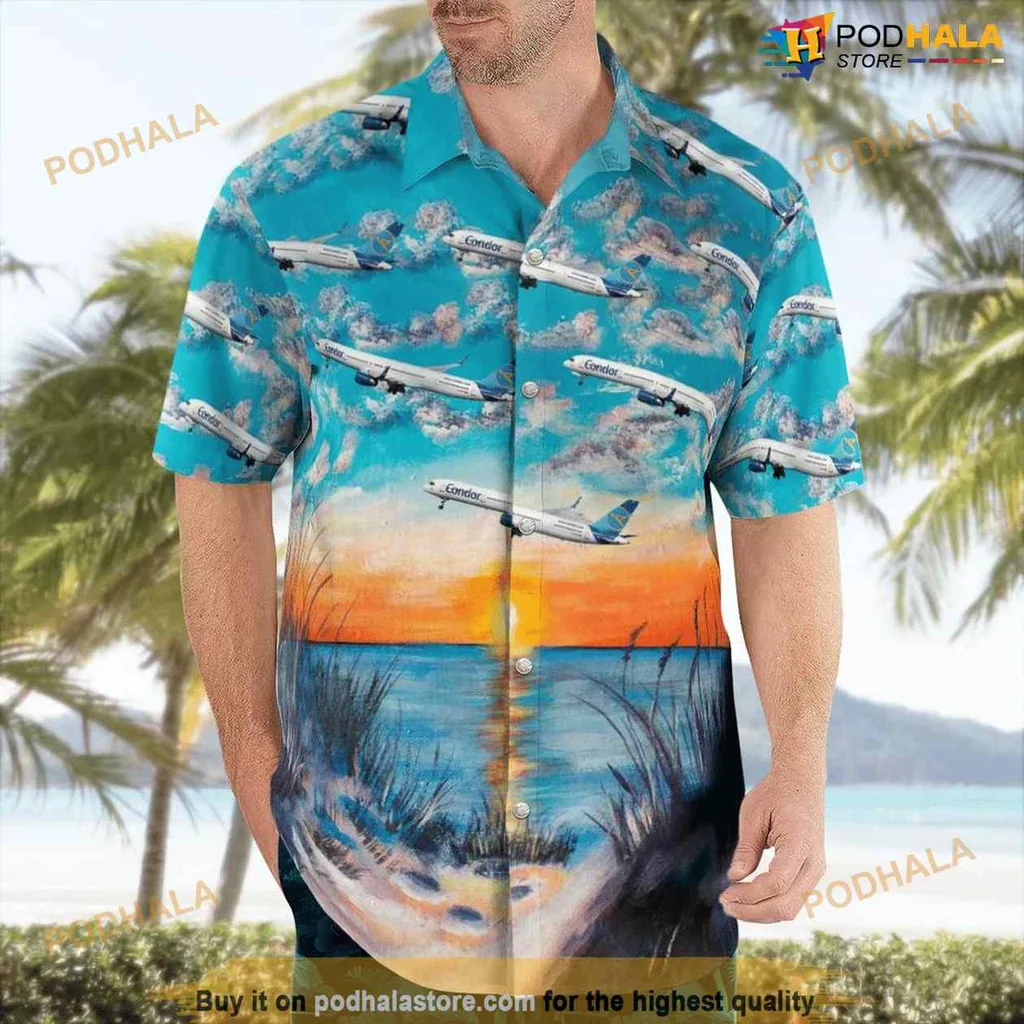 Boeing 757 Aviation Hawaiian Shirt With Tropical Beach Sunset Design