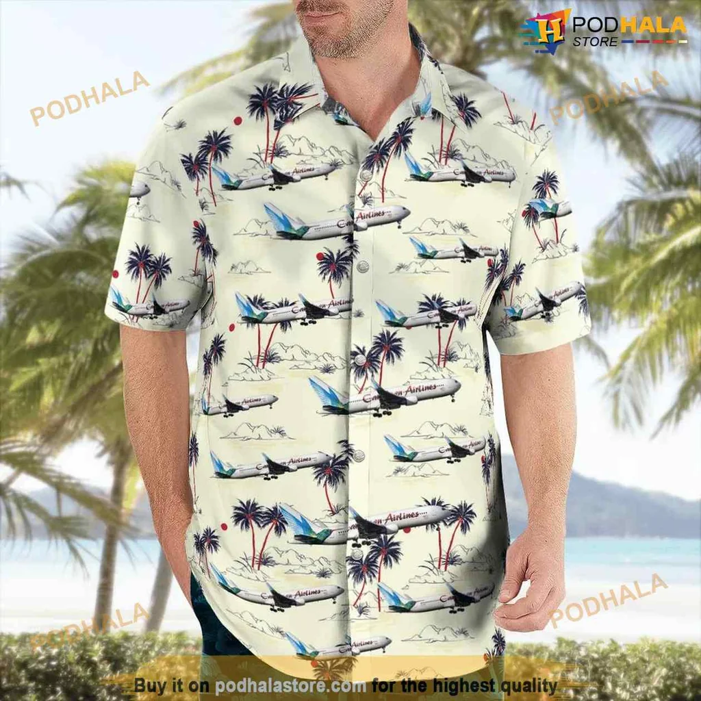 Boeing 767 Tropical Hawaiian Shirt With Palm Trees And Beach Scene