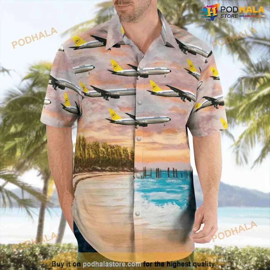 Boeing 767 Tropical Hawaiian Shirt With Sunset Beach Design