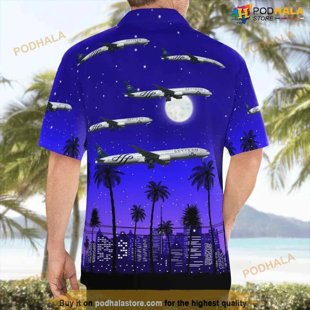 Boeing 777 Aviation Aloha Shirt Featuring Airplanes And Tropical Skyline Boeing 777 Aviation Aloha Shirt Featuring Airplanes And Tropical Skyline