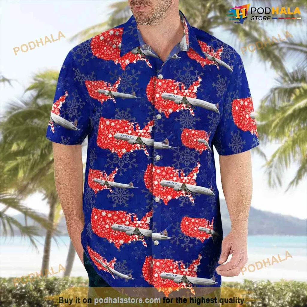 Boeing 777 Aviation Hawaiian Shirt With Christmas Motif And Tropical Vibe