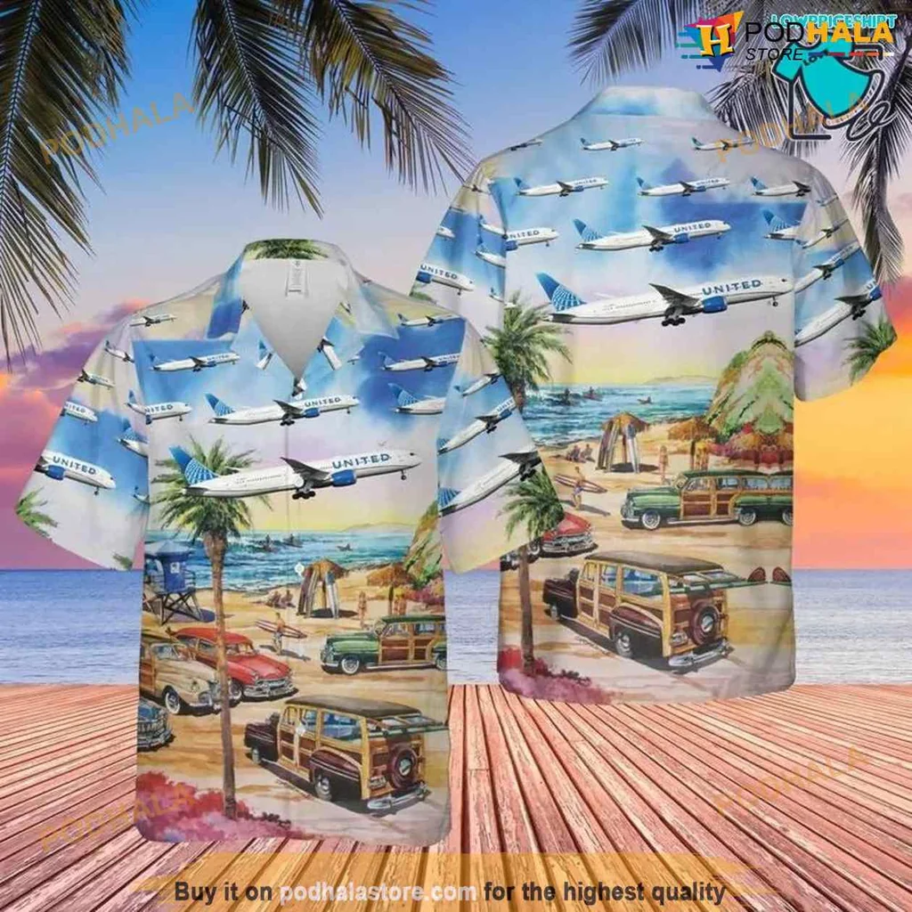 Boeing 787 Dreamliner Hawaiian Shirt With Tropical Beach Scene