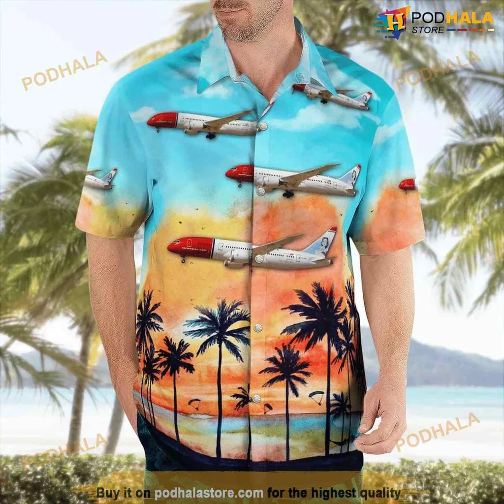 Boeing 787 Dreamliner Hawaiian Shirt With Tropical Sunset Design