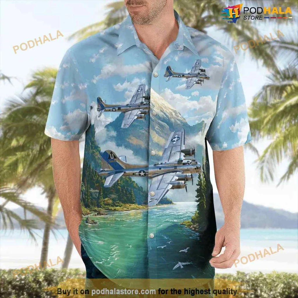 Boeing B 17 Flying Fortress Hawaiian Shirt Featuring Scenic Landscape Design