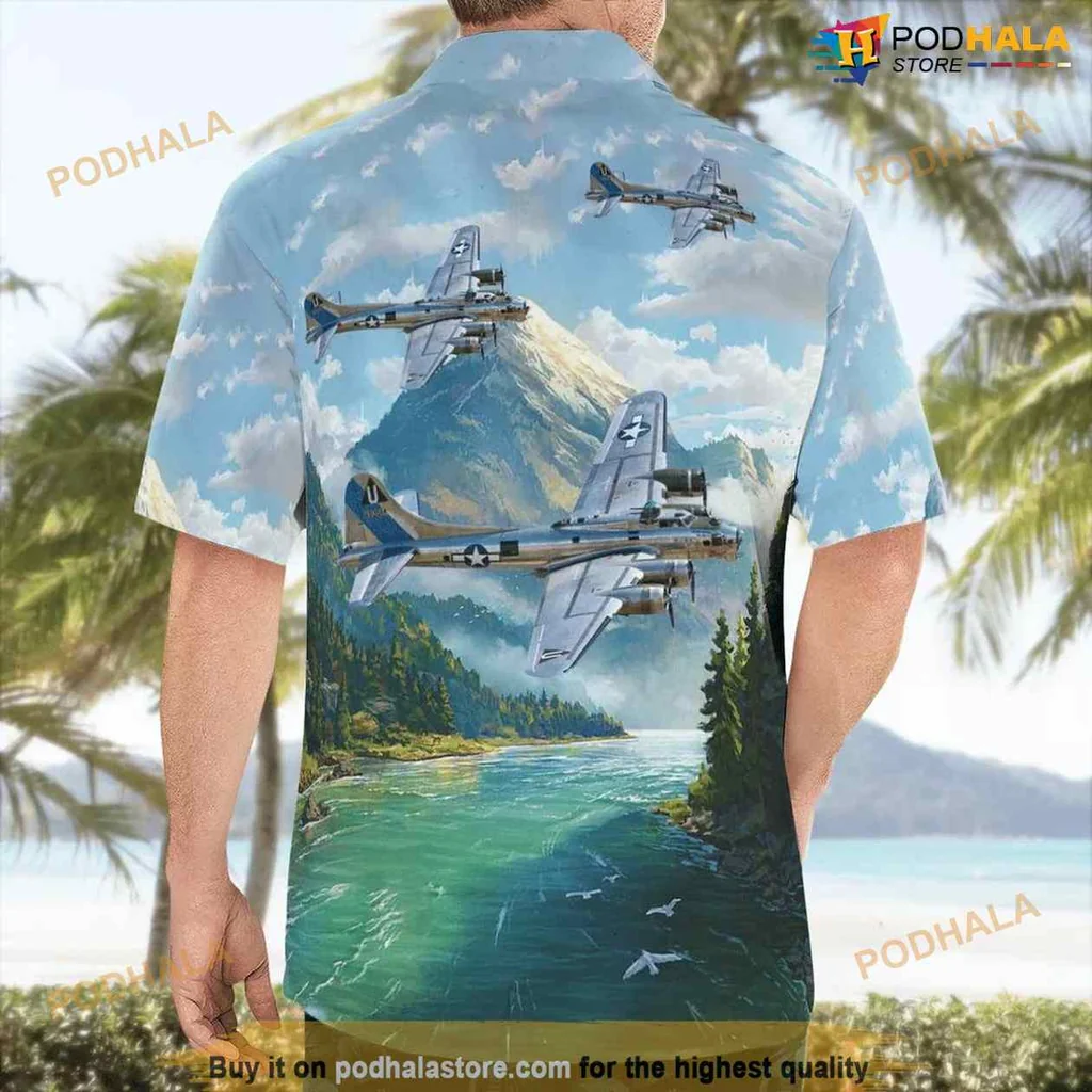 Boeing B 17 Flying Fortress Aloha Shirt Featuring Scenic Landscape Design Boeing B 17 Flying Fortress Aloha Shirt Featuring Scenic Landscape Design