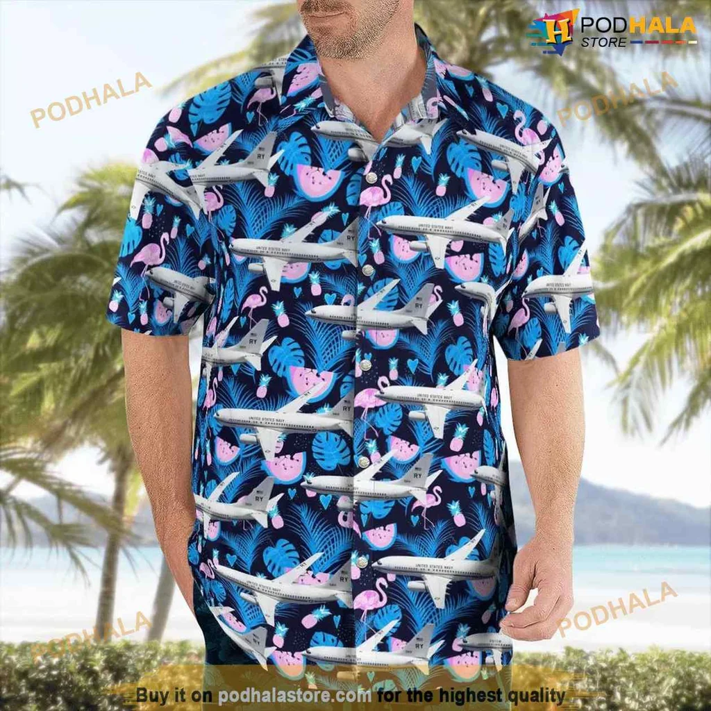 Boeing C 40 Clipper Hawaiian Shirt With Tropical Airplane Design