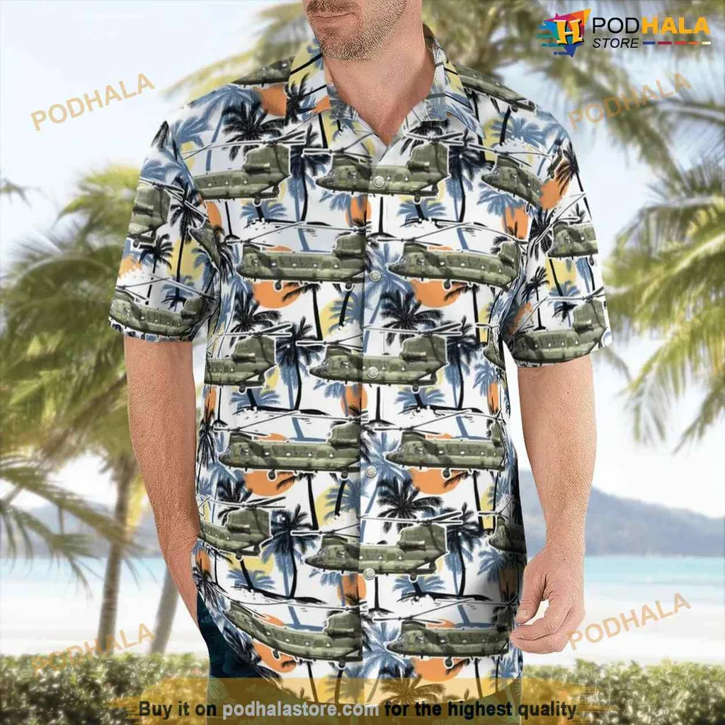 Boeing Ch47d Chinook Hawaiian Shirt With Tropical Helicopter Print