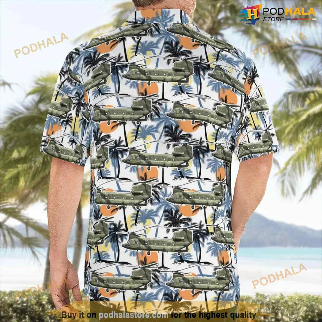 Boeing Ch47d Chinook Aloha Shirt With Tropical Helicopter Print Boeing Ch47d Chinook Aloha Shirt With Tropical Helicopter Print