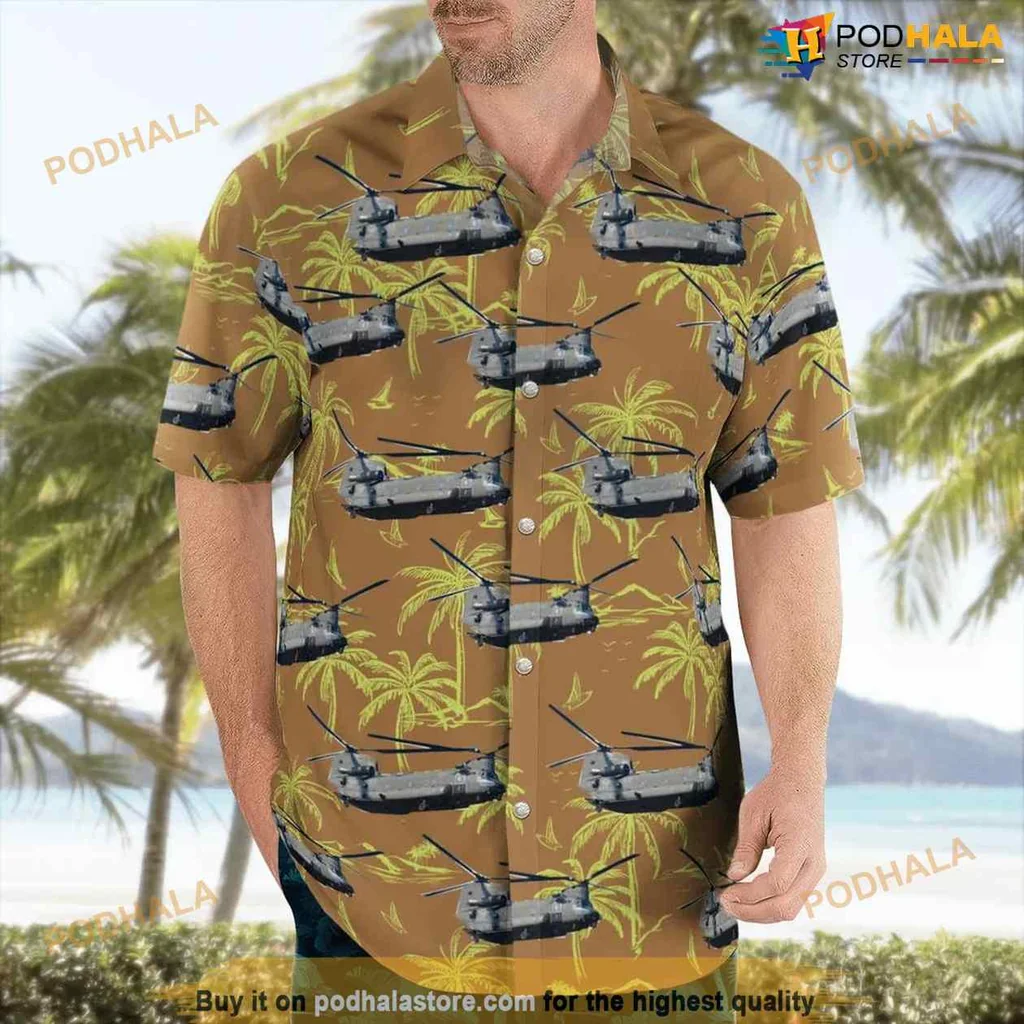 Boeing Chinook Hawaiian Shirt With Vibrant Helicopter And Palm Tree Design