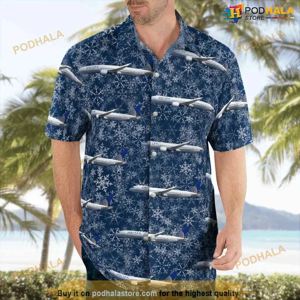 Boeing Dreamliner Hawaiian Shirt With Snowflakes And Blue Background