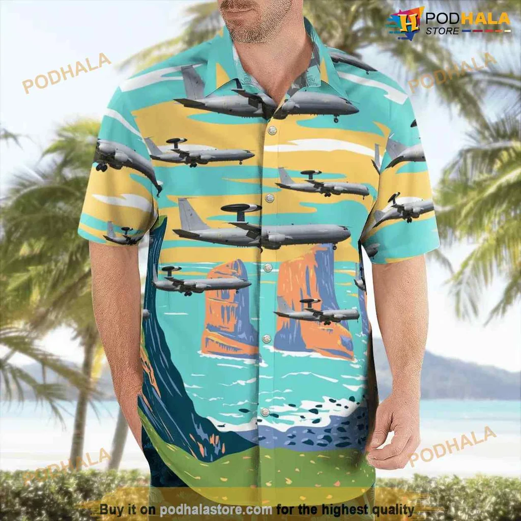 Boeing E 3d Sentry Hawaiian Shirt Featuring Military Aircraft Design