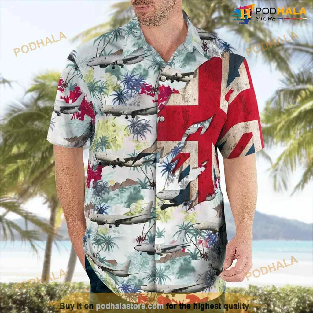 Boeing P 8a Poseidon Hawaiian Shirt With Tropical Design And British Flag