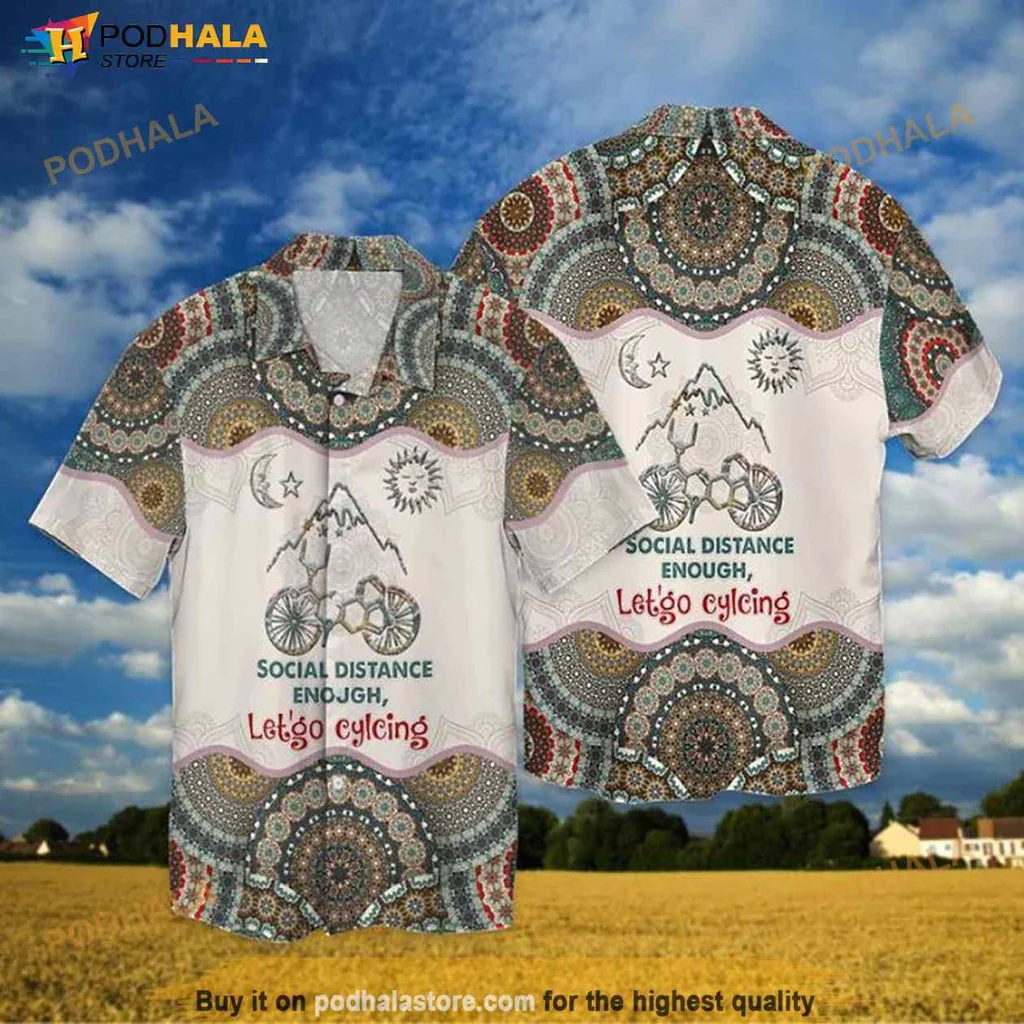 Boho Cycling Aloha Shirt With Social Distance Enough Let’s Go Cycling Design