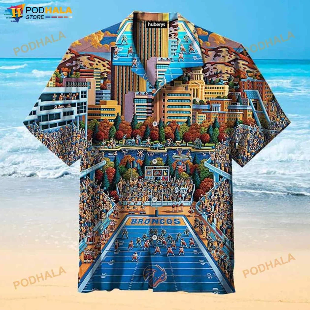 Boise State Broncos Hawaiian Shirt With Vibrant Football Stadium Design