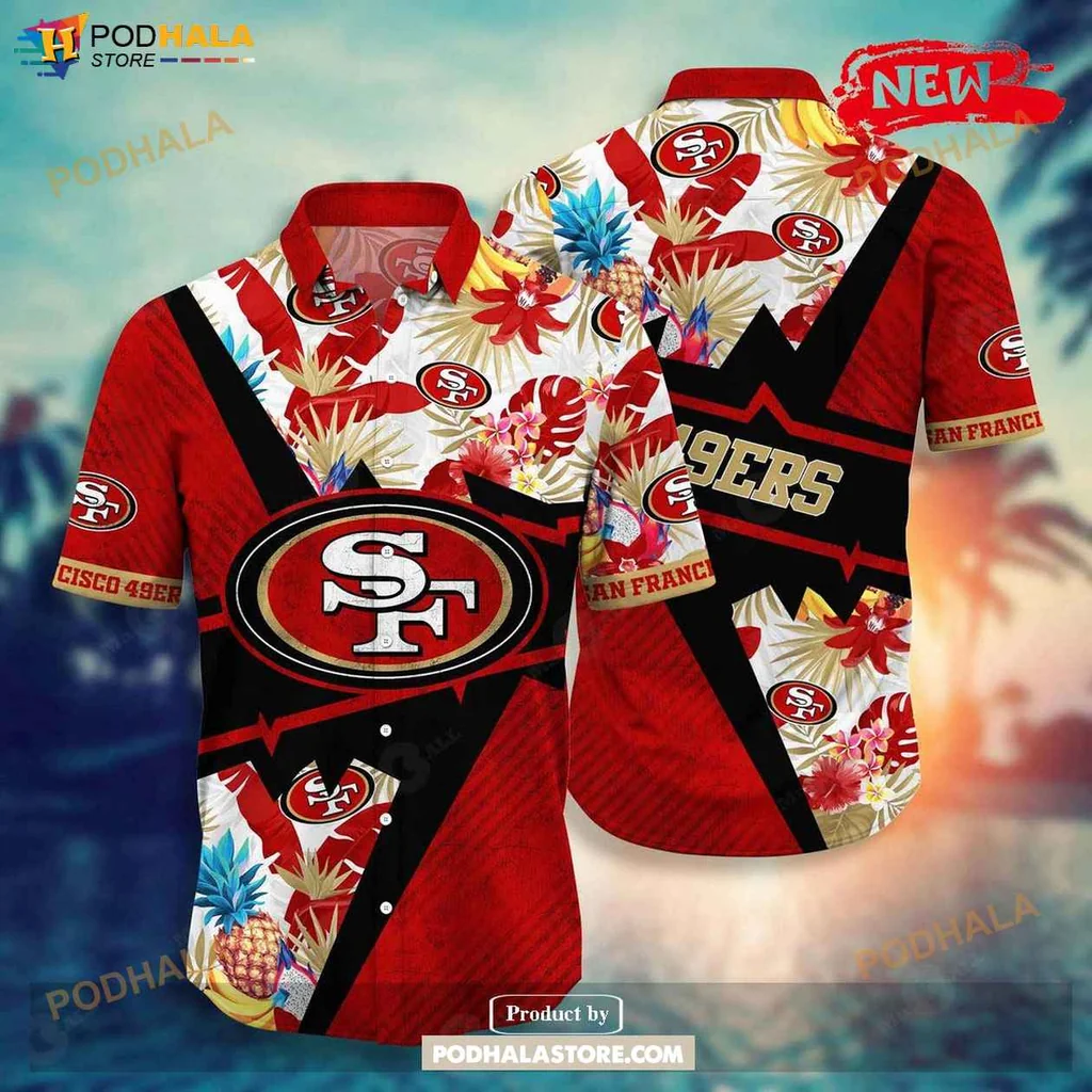 Bold 49ers Aloha Shirt, Personalized San Francisco 49ers Floral Black Summer Shirt