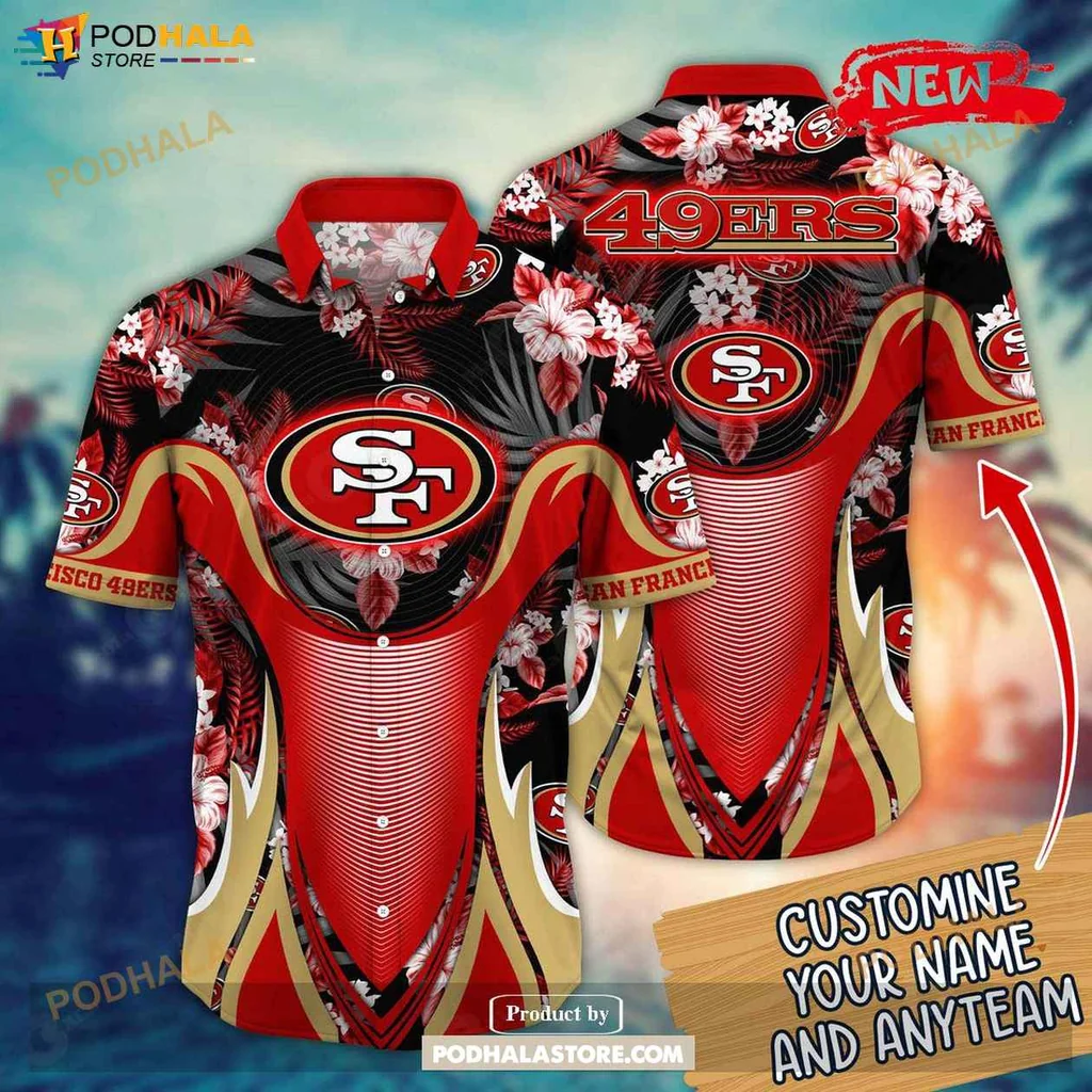 Bold 49ers Aloha Shirt, Personalized Summer Football Floral Design Shirt