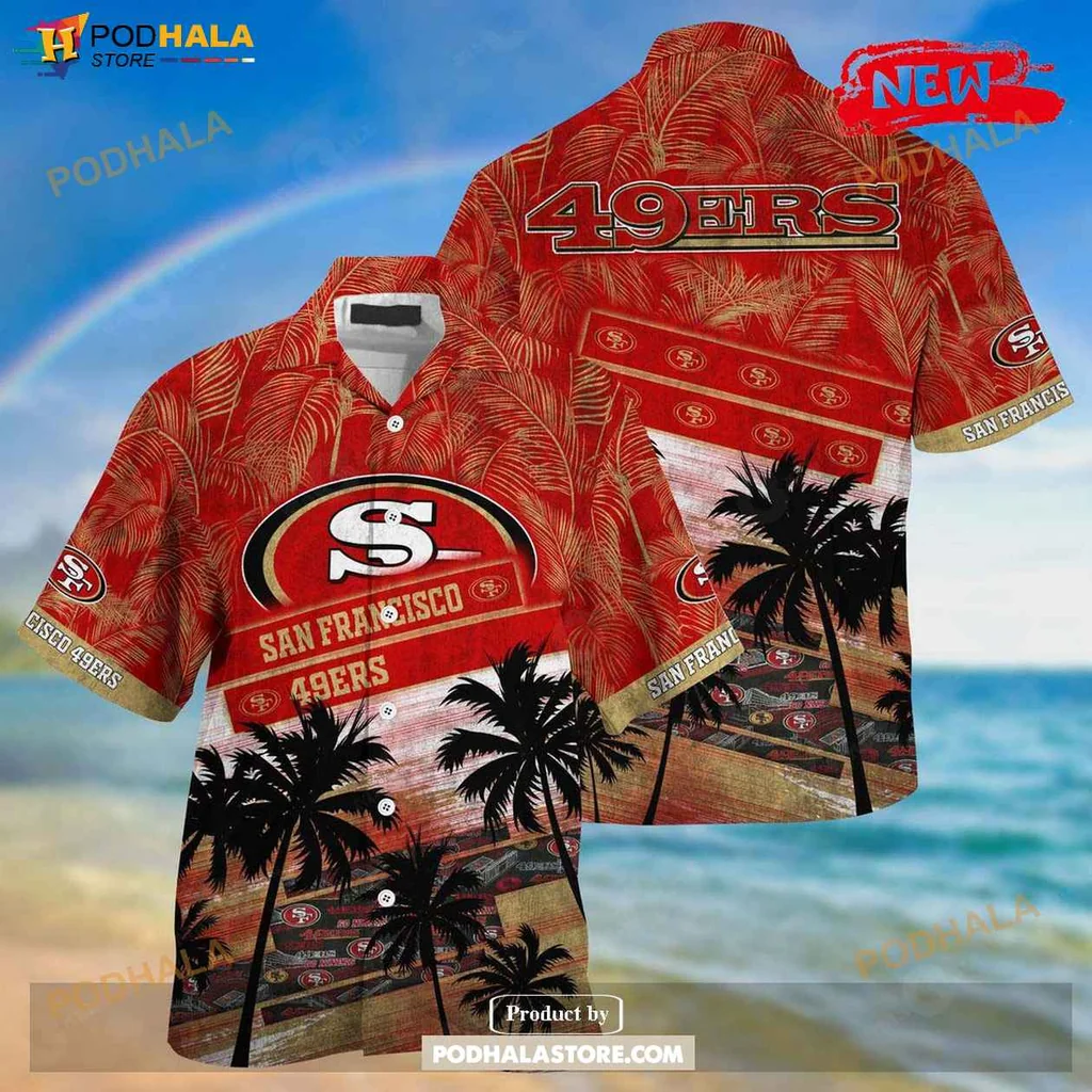 Bold 49ers Palm Shirt, Vibrant Unisex Design With Team Logo And Tropical Flair