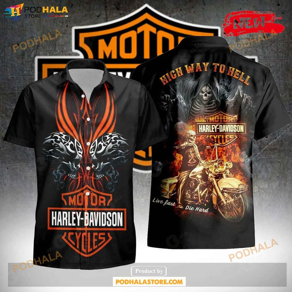 Bold Biker Aloha Shirt, Highway To Hell Motorcycle Tee For Adventurous Spirit